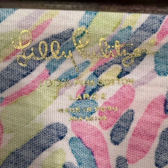 Lilly Pulitzer Rossmore Dress 3/4 Sleeve V Neck Pink Blue Green Palm Print Large - Picture 2 of 7